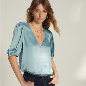 Wilfred Satin Blouse with Faux Pearl Buttons